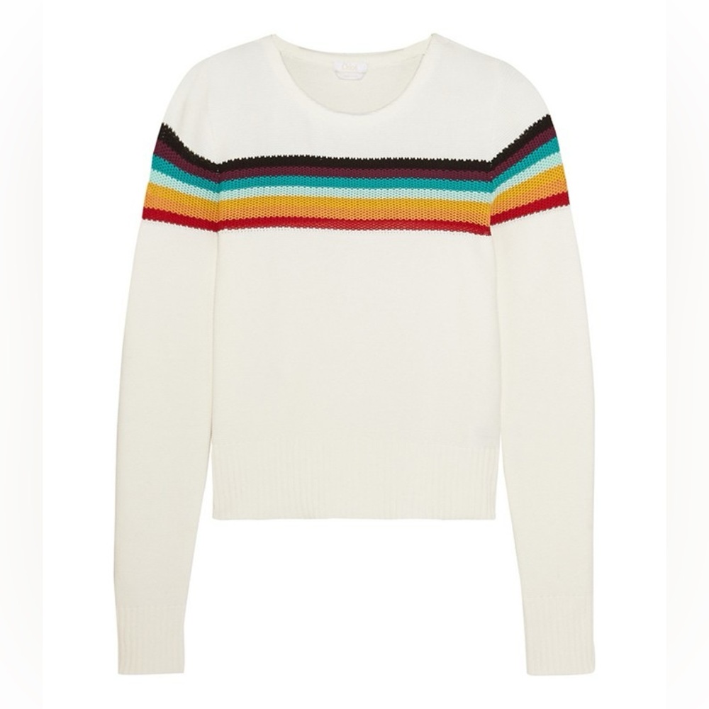 Chloe White Knit Rainbow Stripe Sweater size L